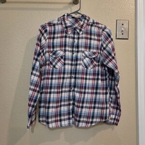 Papaya Women Blue Plaid Button up Western Cowboy Long Sleeve Shirt size Large